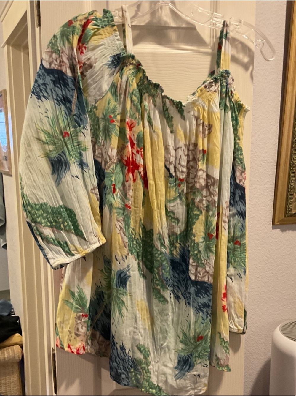 Chaps Yellow Multi Floral Peasant Tunic